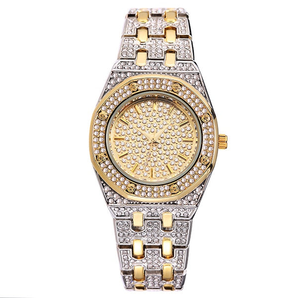 2528 Casual Fashion Waterproof Steel and Diamond Quartz Wrist Watch 2528-2T