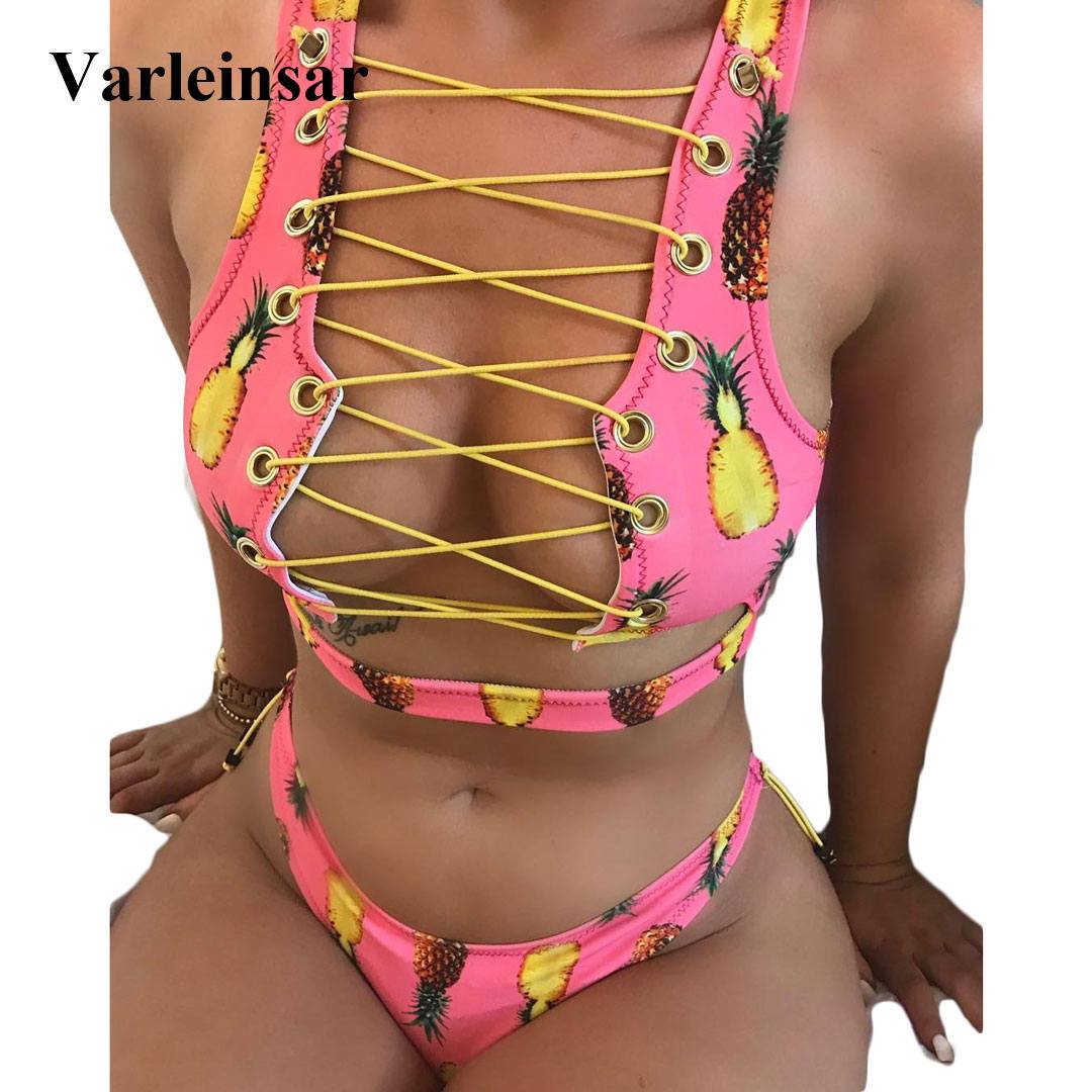 African Sexy Multi Color Laced Up Two Piece Bikini