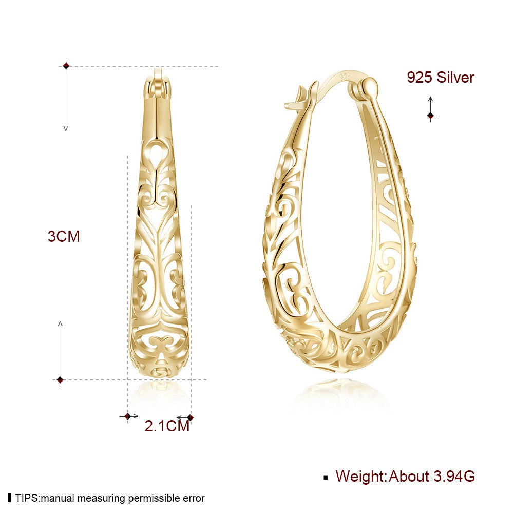 S925 Earring Antique Hollow out Sterling Silver Earring Jewelry Champagne Gold PTEE019-E 925 Silver