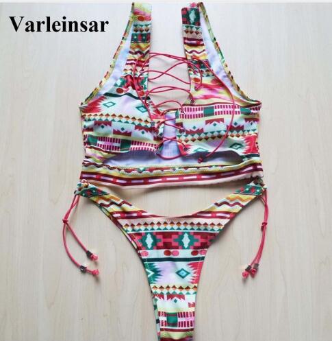 African Sexy Multi Color Laced Up Two Piece Bikini 05-M