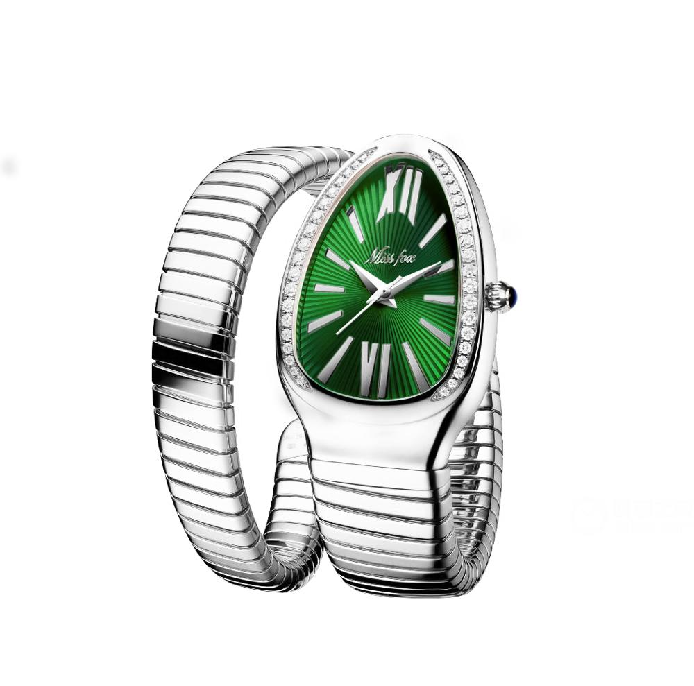 MISSFOX 1221 Women's Watches Snake Shape Luxury Wrist Watch For Women Steel Unique Gold Quartz Ladies Watch Clock Relogio Feminino B-1221-SGr
