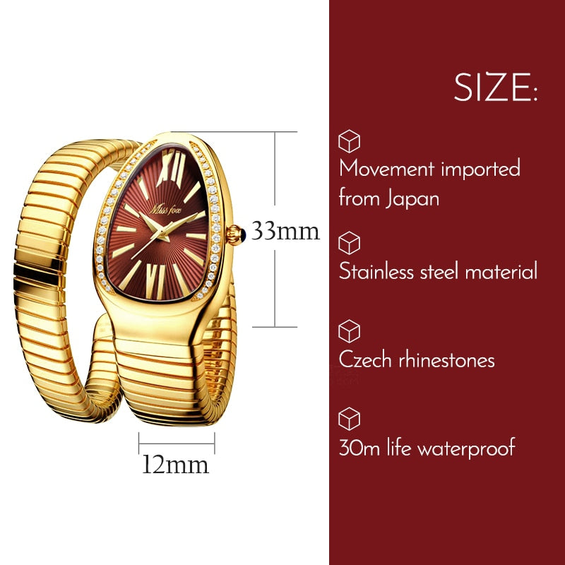 Snake Shape Luxury Unique Gold Quartz Watch