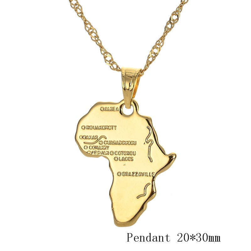 Africa Map Pendant Necklace Gold Chain Necklace style 3 Overseas