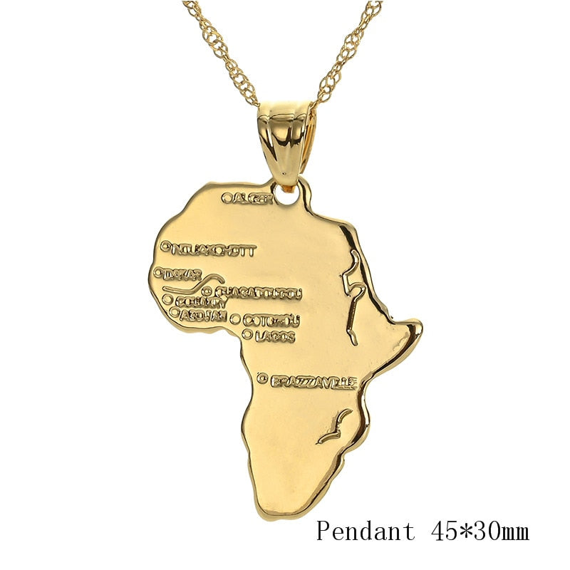 Africa Map Pendant Necklace Gold Chain Necklace style 1 Overseas