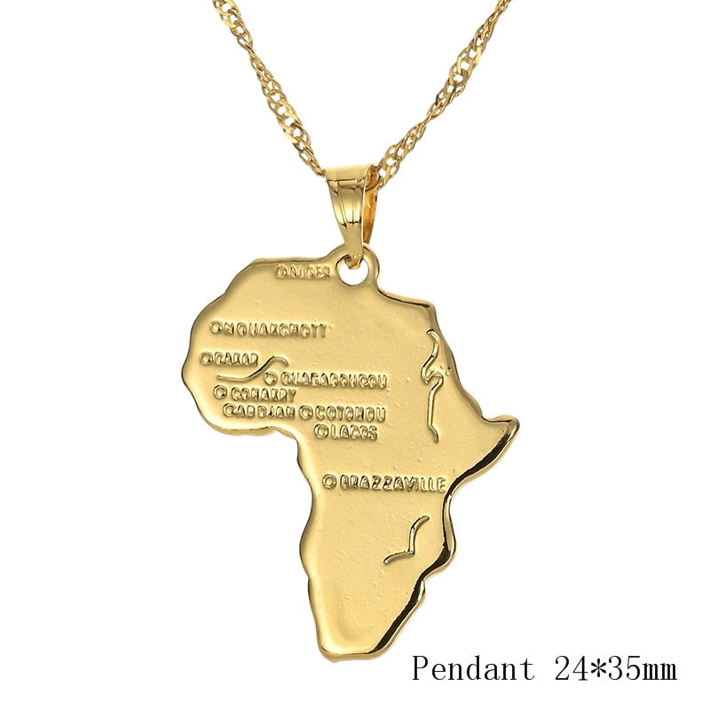 Africa Map Pendant Necklace Gold Chain Necklace style 2 Overseas