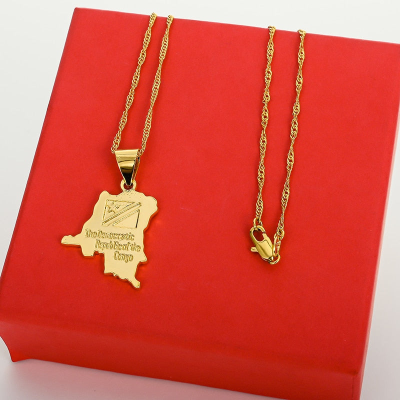 Africa Map Pendant Necklace Gold Chain Necklace