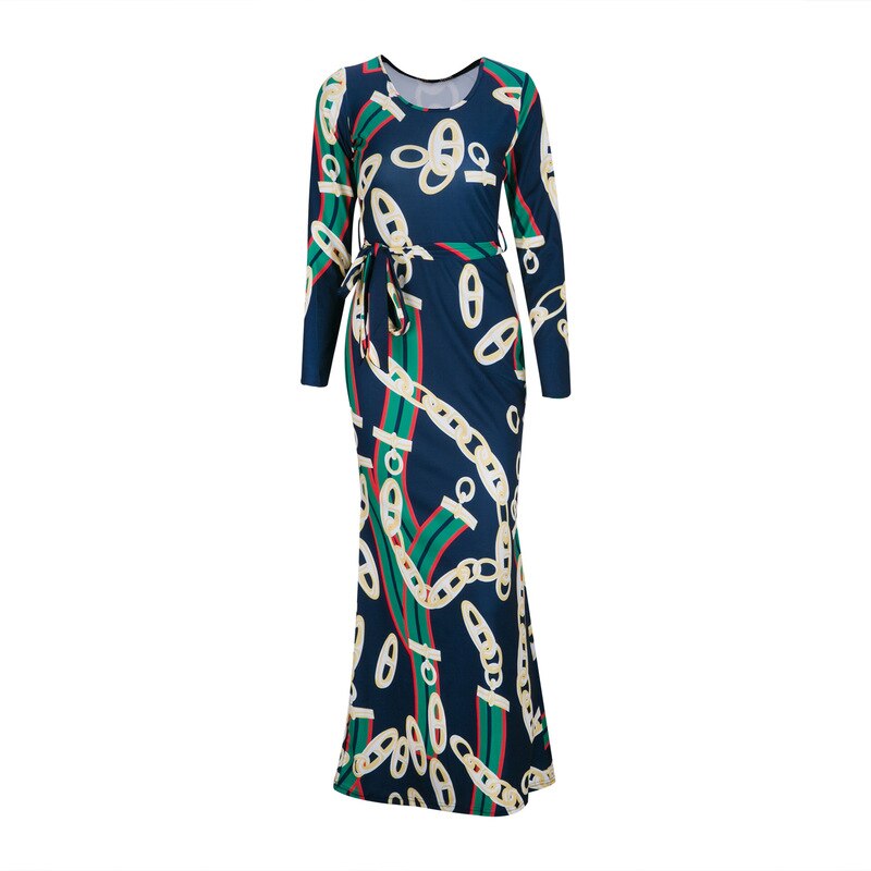 African Dashiki Long Sleeve Digital Print Maxi Dress