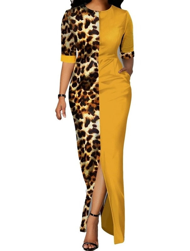 African Design Dashiki Dress Print Leopard Muslim Abaya Bazin Clothing