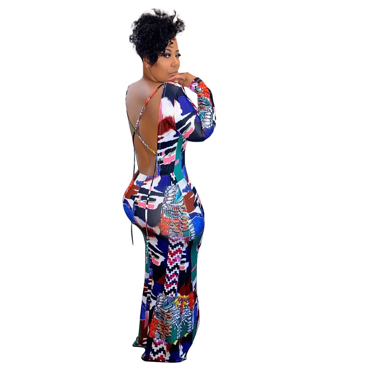 African Long Lace Up Cross Backless Slim Robes Fashion Dress