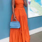 African Ruffle Maxi O Neck Sleeveless High Waist Solid Elegant Chic Dress