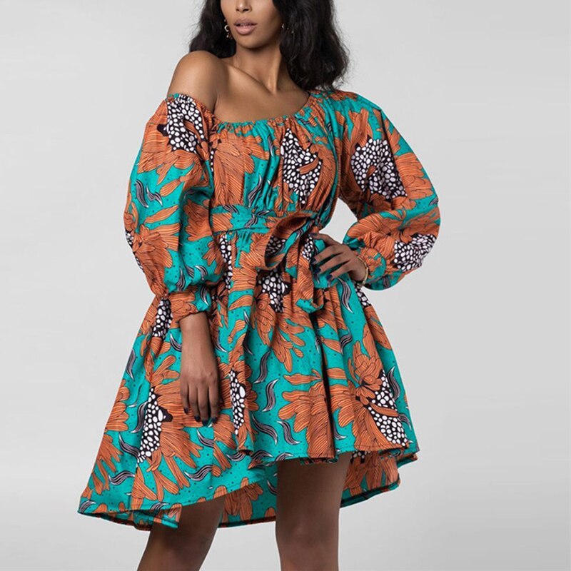 African Shoulder Off Mini Dashiki Tribal Print Dress 80239008