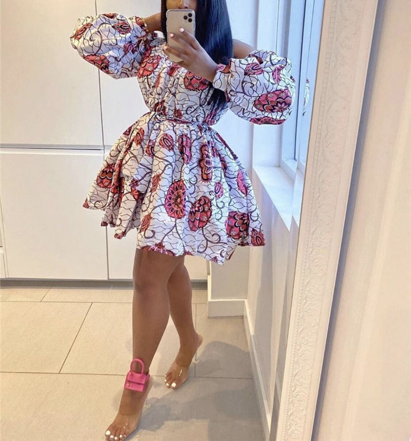 off the shoulder dashiki dress Tropical Dashiki Print Off Shoulder Dress TH356 White / One Size Fits Most