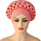 African Turbans Caps Nigerian Auto Gele Headtie With Diamond Headwear Pink One Size