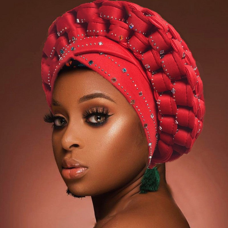 African Turbans Caps Nigerian Auto Gele Headtie With Diamond Headwear