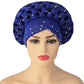 African Turbans Caps Nigerian Auto Gele Headtie With Diamond Headwear Blue One Size
