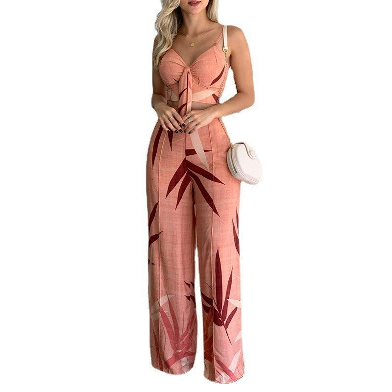 American Cross Border Fashion Casual Summer Wide Leg Outfit Pink