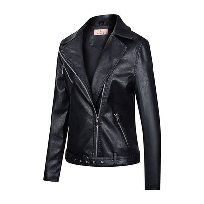 Beauty Zipper Lapel Leather Jacket Black
