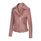 Beauty Zipper Lapel Leather Jacket Pink