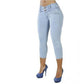 Flexible Stretch Print Denim Jeans Light Blue 2