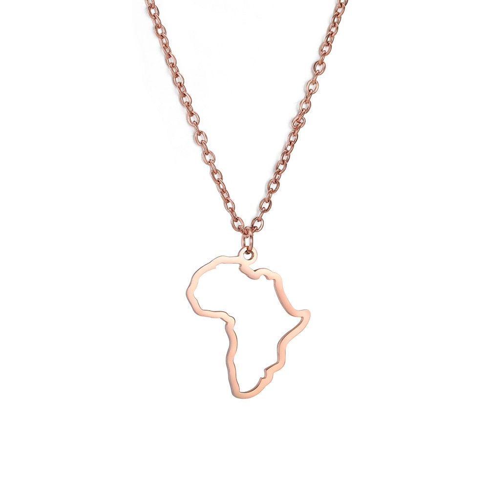 Cazador Hollow African Country Map Pendant Necklace Rose Gold Color 45cm