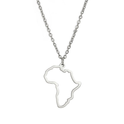 Cazador Hollow African Country Map Pendant Necklace Steel Color 45cm