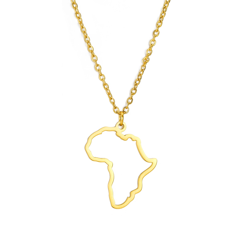 Cazador Hollow African Country Map Pendant Necklace Gold Color 45cm