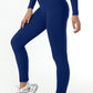 Chrleisure Screw Thread Sport Set Long Sleeve Crop Top Tracksuit Deep Blue-leggings