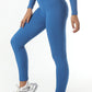 Chrleisure Screw Thread Sport Set Long Sleeve Crop Top Tracksuit Blue-leggings