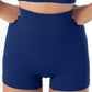 Chrleisure Screw Thread Sport Set Long Sleeve Crop Top Tracksuit Deep Blue-shorts
