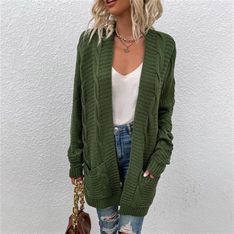 Cross Border Twisted Cardigan Mid Length Sweater Green