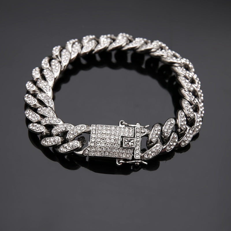 Hip-Hop Street Trend Diamond-Encrusted Chain Hiphop Rap Bracelet Male Zircon Bracelet