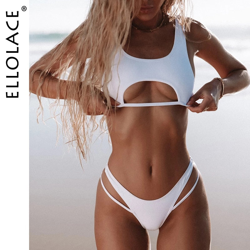 Ellolace Hollow Out High Cut Micro Swimwear White