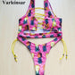 African Sexy Multi Color Laced Up Two Piece Bikini 04-M
