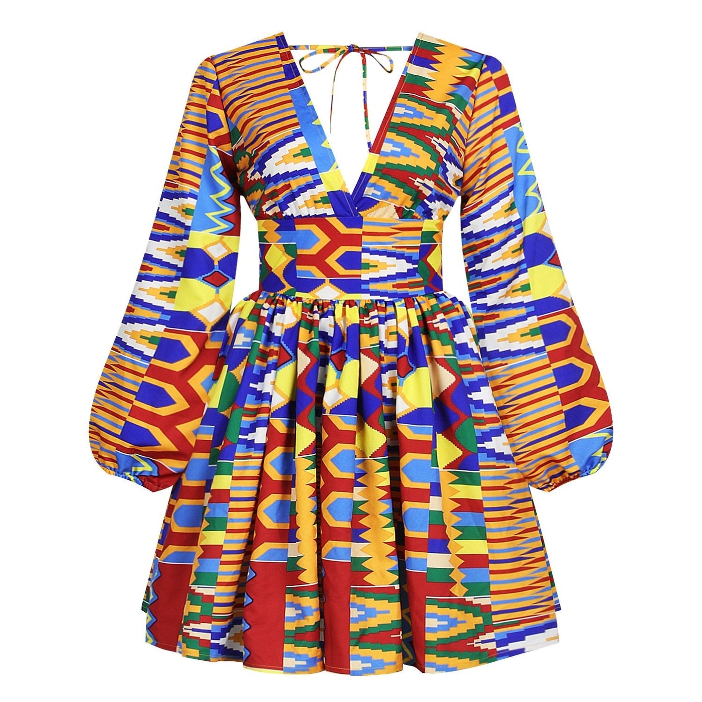 Fashion African V Neck Polyester Printed Dress 1