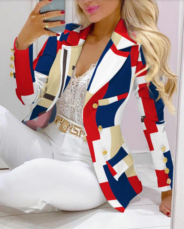 Fashion Casual Slim Cardigan Print Suit Jacket