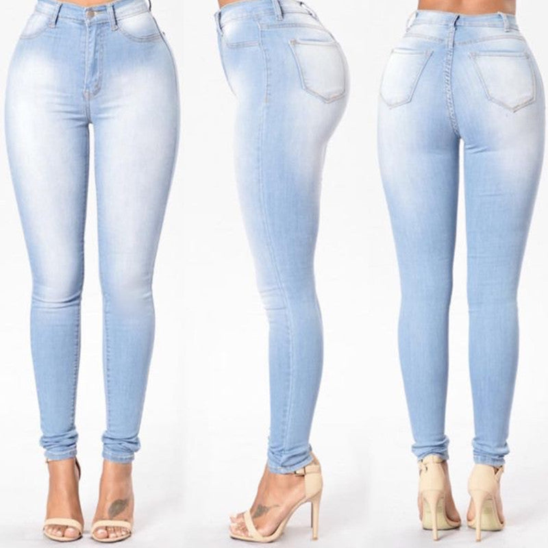 Fashion Washed Denim High Waist Stretch Slim Jeans