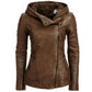 Fashion Hooded Long Sleeved Solid Color Leather Jacket