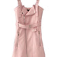 Fashion Leather V Neck Mini Short Sash Dress Pink