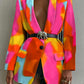 Fashion Printed Shawl Collar Single Breast Belt Coat Tie dye L