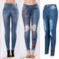 Flower Embroidered Ripped Stretch Denim Jeans