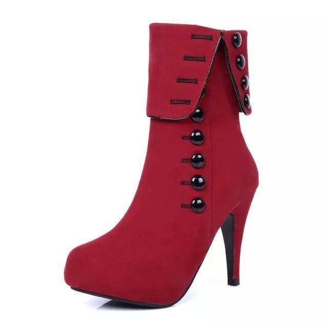 Fancy Collared Suede Zipped Up High Heel Boots