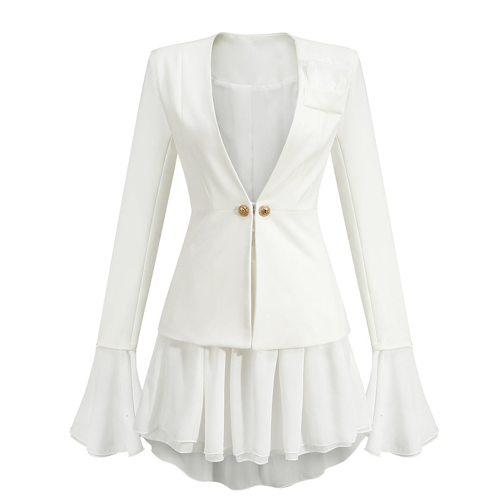 Foreign Early Autumn Suit Jacket Short Skirt Two Piece Outfit White