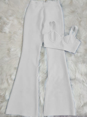 Foreign Sleeveless Top High Waist Pants Outfit White