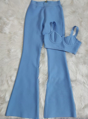 Foreign Sleeveless Top High Waist Pants Outfit Light blue