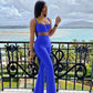 Foreign Sleeveless Top And High Waist Pants Outfit Sapphire blue