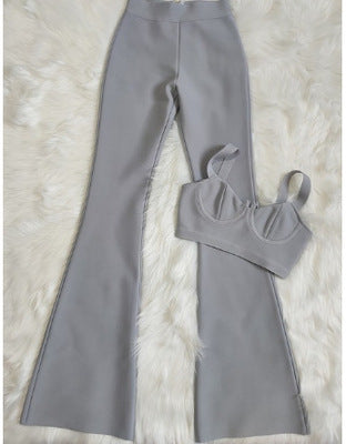 Foreign Sleeveless Top And High Waist Pants Outfit Grey