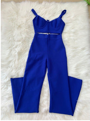 Foreign Sleeveless Top And High Waist Pants Outfit Blue