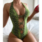 Green snake Swimwear String Hollowed One Piece Swimsuit Female Halter Bodysuit High Waist Monokini Bathing Suit