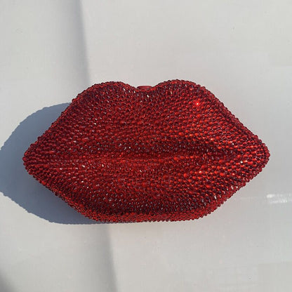 Designer Luxury Lip Rhinestones Bling Purse Crystal Wedding Party Shoulder Diamond Handbags Cosmetic Messager Bag For Woman Default Title