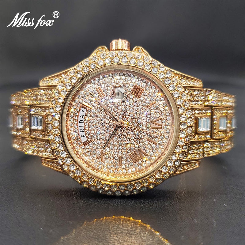 Relogio Masculino Luxury Iced Out Diamond Multifunction Watch V320R-RoseGold